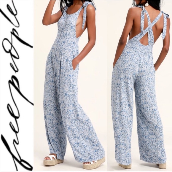 Free People Dresses & Skirts - 🆕 Free People Sugar Sands Blue Print Overalls